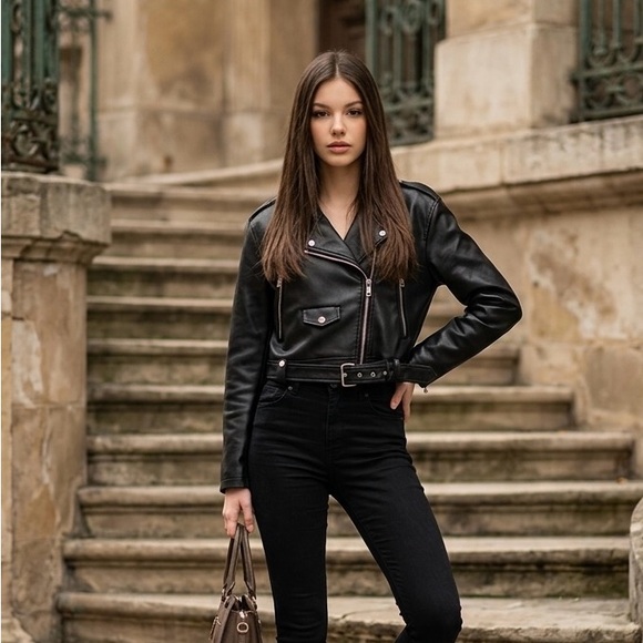Topshop Jackets & Blazers - Topshop Black Faux Leather Biker Jacket